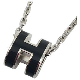 Hermès Mini Pop H Necklace, Black, Silver hardware Black Silvery