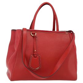 FENDI 2 JOURS Medium Hand Bag Leather 2way Red Gold Auth 176097A Red Golden