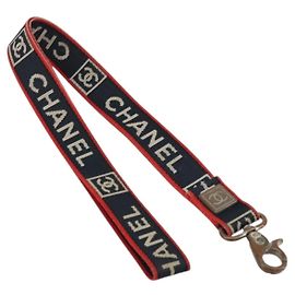 CHANEL Neck Strap Canvas Red Navy CC Auth ka3899A Red Navy blue