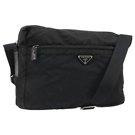 PRADA Shoulder Bag Nylon Black Silver Auth ka4043 Black Silvery