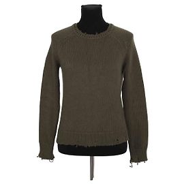 Pull Saint Laurent Distressed Raglan en coton kaki S Kaki
