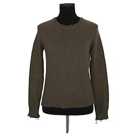 Saint Laurent Distressed Raglan Pullover Baumwolle Khaki S Khaki