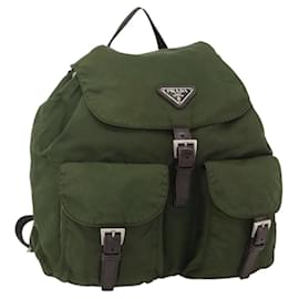 PRADA Backpack Nylon Green Silver Auth bs34371 Silvery Green