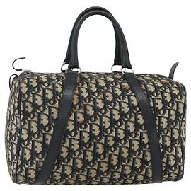 Borsa Boston in tela Trotter Christian Dior Navy Argento Auth 175415 Argento Blu navy