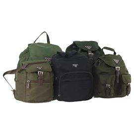 Zaino PRADA Nylon 5 Set Verde Nero Auth 174970 Nero Verde