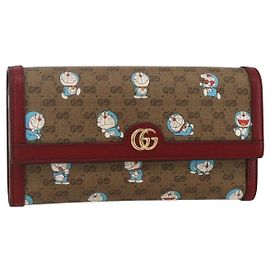 GUCCI Micro GG Supreme Doraemon Long Wallet PVC Bege Ouro 647786 Auth 175793A Bege Dourado