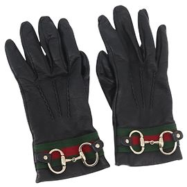 SCHWARZE LEDERHANDSCHUHE GUCCI SHERRY LINE MIT HORSEBIT AUTH YKZ1406A Schwarz