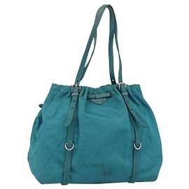 PRADA Hand Bag Nylon Light Blue Silver Auth 175374 Silvery Light blue