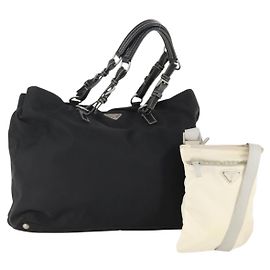 PRADA Handtasche Nylon 2 Set Schwarz Weiß Auth 174802 Schwarz Weiß