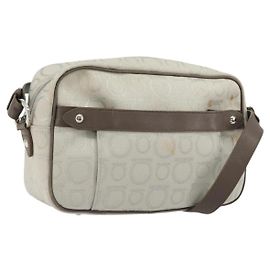Borsa a Spalla Gancini in Nylon Grigio Argento Salvatore Ferragamo Auth 174380 Marrone Argento