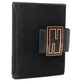 FENDI Day Planner Cover Suede Black Gold Auth yk20321 Black Golden