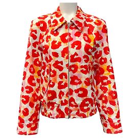 Marni Red Leopard Denim Zip Jacket Red