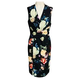 Robe midi en crêpe multicolore à fleurs noires Adam Lippes Noir
