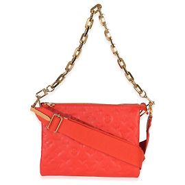 Louis Vuitton Red Monogram Embossed Lambskin Coussin PM Orange