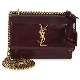Sac Sunset Small Monogram en vernis rouge vin Saint Laurent Rouge