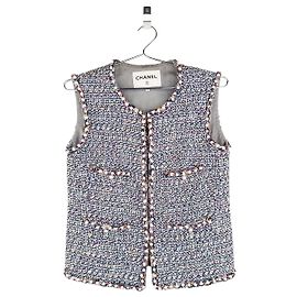 Chanel von Karl Lagerfeld Tweed-Weste mit Perlenbesatz SS17 Weiß