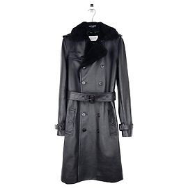 Saint Laurent AW20 Double-Breasted Shearling Leather Trench Coat Black
