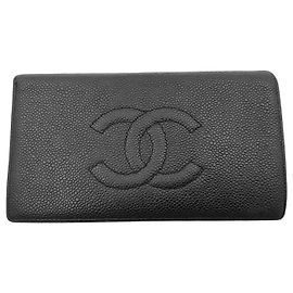 Cartera larga Chanel logo CC en cuero de ternera MM Negro