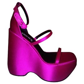 Fuchsia satin wedge sandals by Versace Fuschia