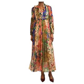 Zimmermann Vestido maxi de seda floral multicolorido - tamanho UK 8 Multicor