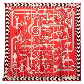 Lenço Hermès Carre 90 Panoplie Equestre Vermelho Multicor
