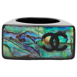 Chanel Coco Mark Band Ring Black Blue
