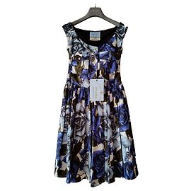PRADA VESTIDO DE POPLIN EGYPT ROSE S COBALTO. Negro Blanco Azul