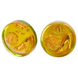 Brincos de clipe de resina laranja vintage Chanel Laranja