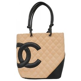 Chanel Cambon Lammleder Tote Bag Schwarz Beige
