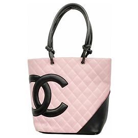 Bolsa tote em couro de cordeiro Chanel Cambon em rosa e preto Preto Rosa