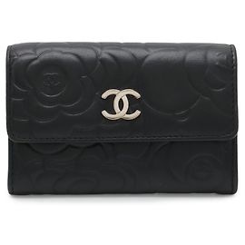 Chanel Camellia Embossed Business Card Holder Black