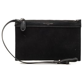 Balenciaga Black Canvas Navy Cabas Pouch Black