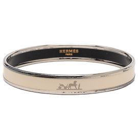 Hermès White Narrow Enamel Caleche Bangle 70 White Other