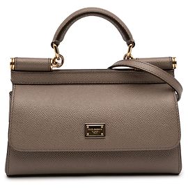 Sac à main Sicily Mini Dauphine en cuir de veau marron de Dolce & Gabbana Marron Taupe