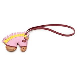 Porte-clés Geegee Camail en agneau Milo rose d'Hermès Rose Autre Bordeaux