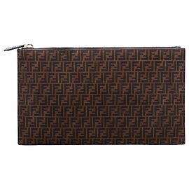Fendi Brown Zucchino Suede Clutch Brown