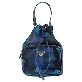 Borsa Prada Nera Blu Blu Navy Pelle Nylon Nero Blu Blu navy