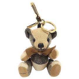 Burberry Chaveiro de laço de cashmere xadrez bege Thomas Bear Marrom