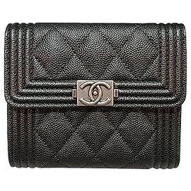 Chanel Vintage Silber Caviar Boy Klappgeldbörse Schwarz