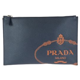 Pochette en cuir Saffiano Prada Bleu