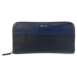 Prada Saffiano Leather Long Wallet Blue