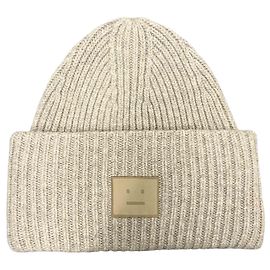 Gorro de lã tricotado com grande patch de logo Acne - Cinza mesclado Cinza