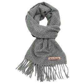 Acne Schmale Wollschal mit Fransen Grau