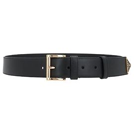 Prada Triangle Logo Leather Belt Black