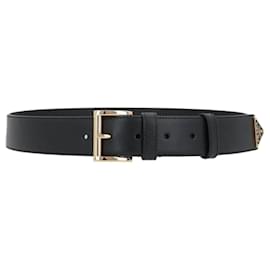Prada Cinturón de cuero con logo triangular Negro
