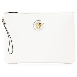 Versace Leder Medusa Handgelenktasche Weiß