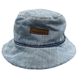 Chapéu bucket de denim com patch logo Acne Azul