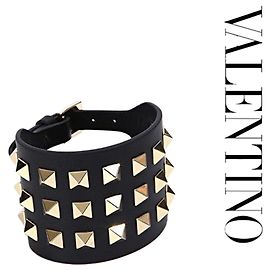 Valentino Garavani Bracciale in pelle Rockstud Vit Nero