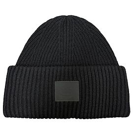 Acne Large Face Logo Patch Wool Knit Beanie Black