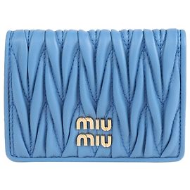 Miu Miu Tarjetero de cuero Napa Azul